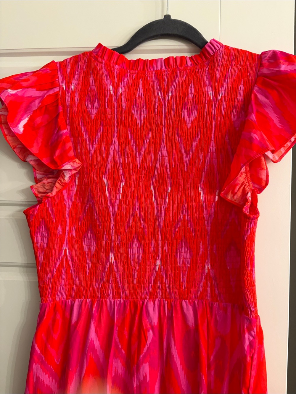Blevin Ikat Sunfire Smocked Bodice Tiered Midi Dress - Picture 7 of 8